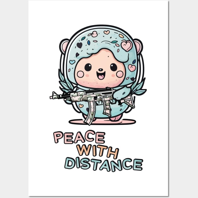 Peaceful bear with weapon | Peace with Distance Wall Art by ErdiKara